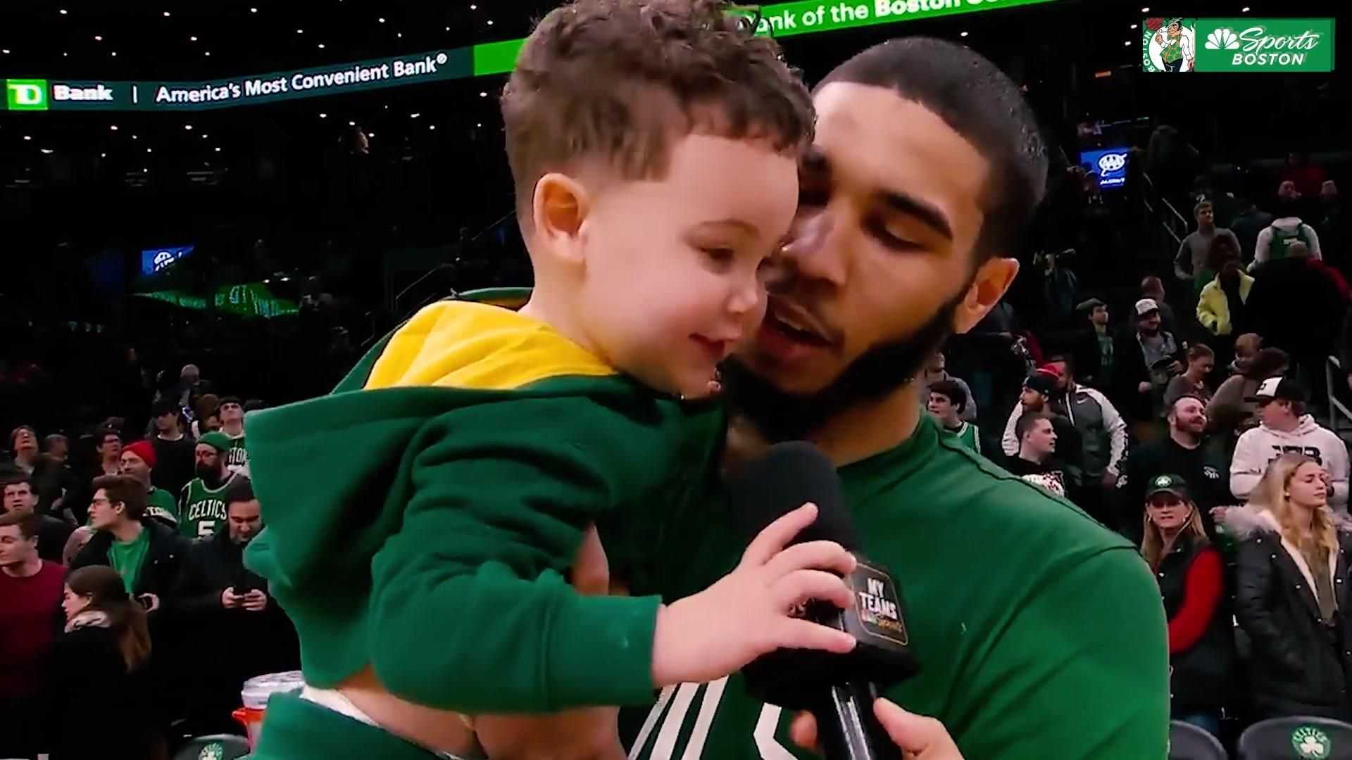 WATCH: Jayson Tatum’s Son Gives Wholesome Reaction To Dad’s Game on TV Against Raptors