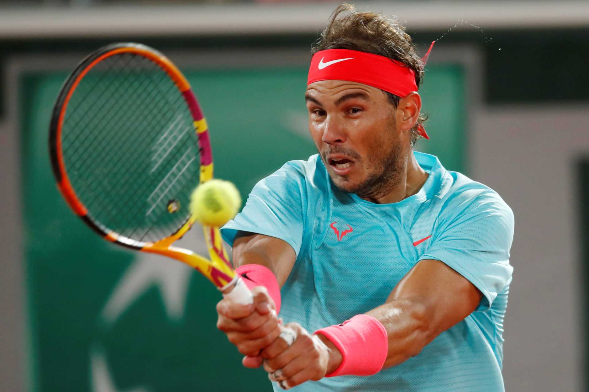Rafael Nadal plays a shot at French Open 2020