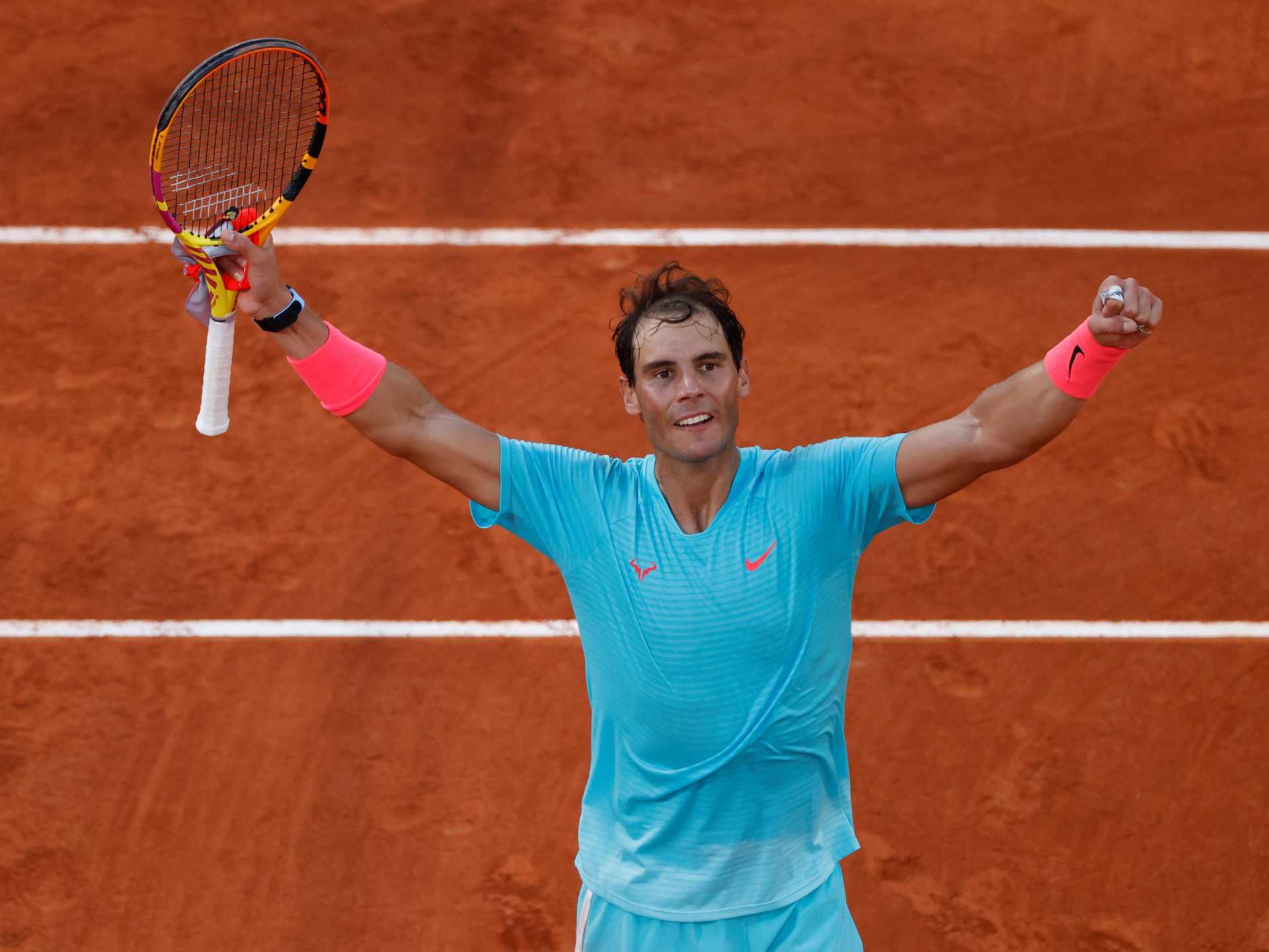 Rafael Nadal célèbre après son entrée dans la finale de Roland-Garros 2020
