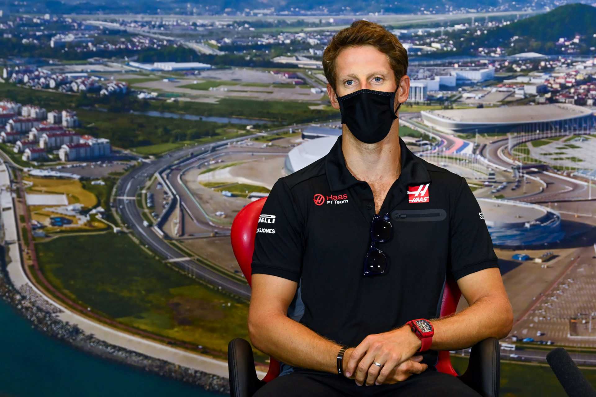 Romain Grosjean lors de la conférence de presse du GP de Russie